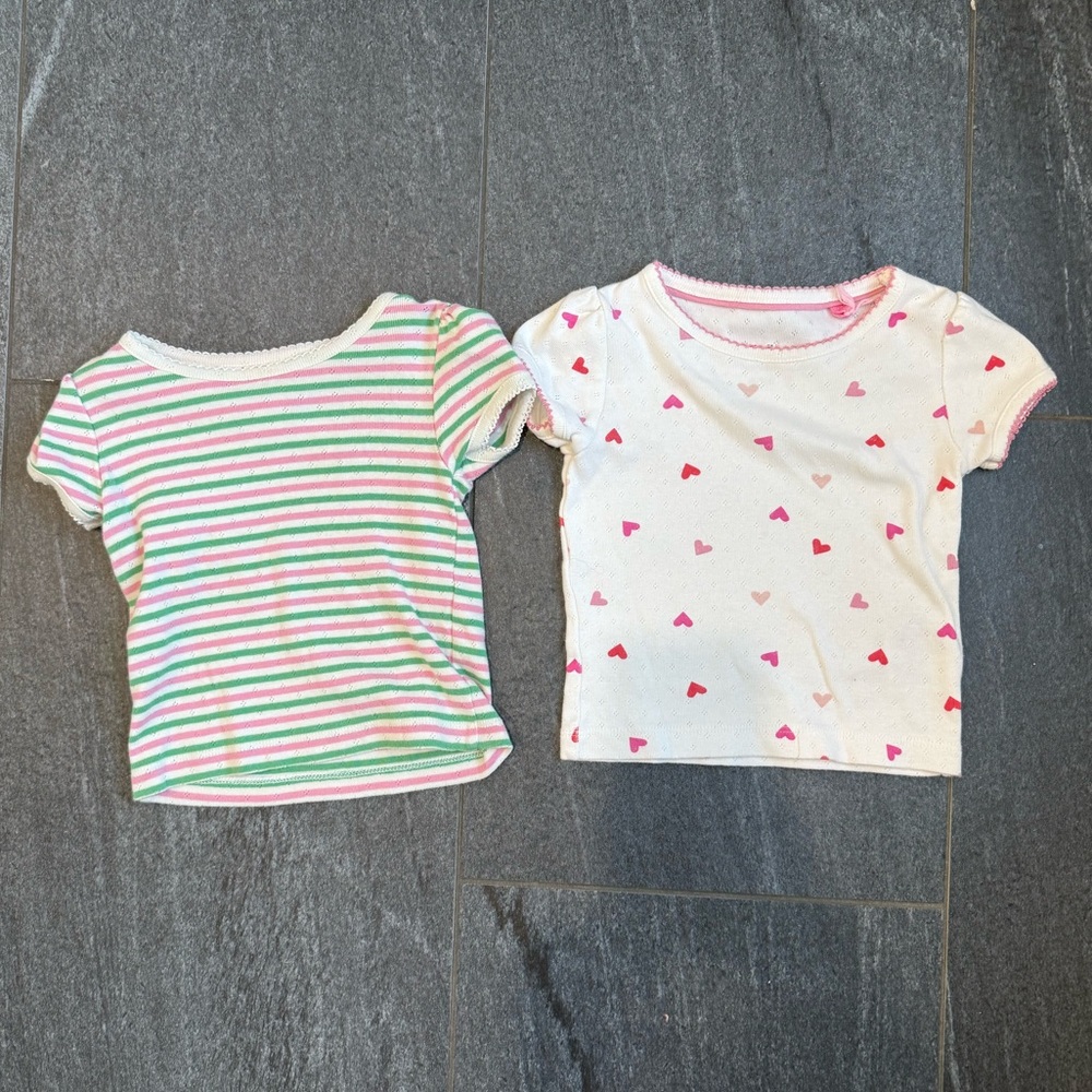 Mini Boden Pointelle T-Shirt 2-Pack Hearts Stripes 18-24M